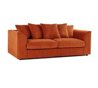 Sofaselectionuk Ltd Sofaselection Jumbo Cord 3 Seater Sofa In Orange Colour Soft Cord Fabric With Plush Scatter Back Cushions For Ultimate Comfort An