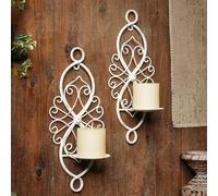SOFE Decorative Wall Candle Holders Set of 2, Retro White Sconces, Farmhouse Iron Hanging Candle Holder, Metal Scroll Wall Decor for Bedroom, Living Room, Home, Porch