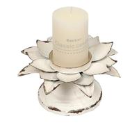 SOFE Rustic Pillar Candle Holder, White Candle Holders for Table Centerpiece, Lotus Metal Flower Candlesticks Holder, Unique Shabby Chic Farmhouse Home Decor (6.3" X 6.3" X 3.3")