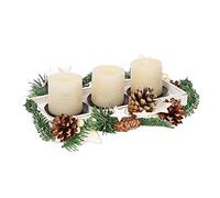SOFE Rustic White Wooden Candle Holder Tray, 3-Pillar Candle Plate for Christmas Tables Mantel Decor, Distressed Finish, Multifunctional Home Decor Accessories