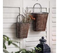 SOFE Set of 2 Vintage Oval Galvanized Wall Planter Basket - Decorative Hanging Wall Flower Pot - Farmhouse Garden Metal Wall Vase for Country Home Living Room