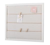 SOFE White Linen Bulletin Board, Rectangle Fabric Pin Boards for Walls, Hanging Photo Display with Clips, Wood Framed Message Board, Wall Mounted Vision Board for Living Room Bedroom Wall Decor