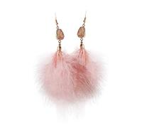 SOFEA Fashion Earrings, Natural Feather Tassel Pink Quartz Stone Drop Earrings For Women Fashion Jewelry