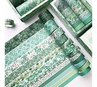 Sofecto 12 Rolls With 4 Sizes Washi Tape Set, Washi Masking Tape Colorful Decorative Writable Tape for Craft, Scrapbook, Bullet Journal, DIY, Gift Wrapping(10/15/20/30mm) (Green)