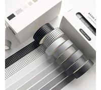 Sofecto 8 Rolls With 2 Sizes Black White Plaid Washi Masking Tapes Set, Japanese Decorative Washi Tape Colorful Writable Tape for Craft, Scrapbook, Bullet Journal, DIY, Gift Wrapping