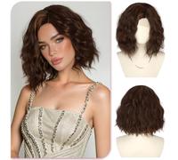 Sofeiyan 12 Inch Short Wavy Bob Wigs,Medium Brown Side Part Bob Wig with Small Lace Front,Synthetic Wig for Women Daily Party Festival Date Use