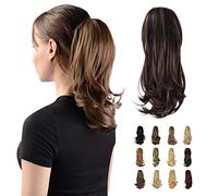 Sofeiyan 13" Ponytail Extension Long Curly Ponytail Clip in Claw Hair Extension Natural Looking Synthetic Hairpiece for Women,Brown & Dark Auburn Mixed