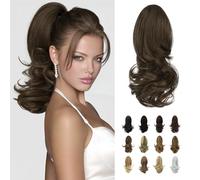 Sofeiyan 13" Ponytail Extension Long Curly Ponytail Clip in Claw Hair Extension Natural Looking Synthetic Hairpiece for Women,Medium Brown & Light Auburn Mixed