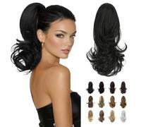 Sofeiyan 13" Ponytail Extension Long Curly Ponytail Clip in Claw Hair Extension Natural Looking Synthetic Hairpiece for Women,off Black