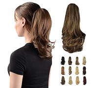 Sofeiyan 13" Ponytail Extension Long Curly Ponytail Clip in Claw Hair Extension Natural Looking Synthetic Hairpiece for Women,Dark Brown mix Strawberry Blonde Unevenly