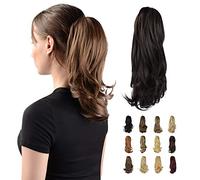 Sofeiyan 13" Ponytail Extension Long Curly Ponytail Clip in Claw Hair Extension Natural Looking Synthetic Hairpiece for Women,Darkest Brown Tend to Black