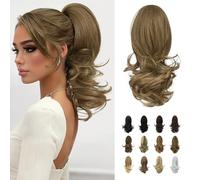 Sofeiyan 13" Ponytail Extension Long Curly Ponytail Clip in Claw Hair Extension Natural Looking Synthetic Hairpiece for Women,Golden Brown to Ash Brown