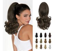 Sofeiyan 13" Ponytail Extension Long Curly Ponytail Clip in Claw Hair Extension Natural Looking Synthetic Hairpiece for Women,Black/Medium Chestnut Brown Mix