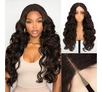 Sofeiyan 13x4 HD Transparent Lace Front Wigs,26 Inch Loose Deep Wave Wigs,Dark Brown Layered Wigs for Women,Synthetic Glueless Wigs for Daily Prom Festival Holiday