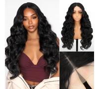 Sofeiyan 13x4 HD Transparent Lace Front Wigs,26 Inch Loose Deep Wave Wigs,Natural Black Layered Wigs for Women,Synthetic Glueless Wigs for Daily Prom Festival Holiday