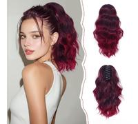 Sofeiyan 14" Ponytail Extension, Short Wavy Claw Clip in Ponytail Hair Extension Synthetic Hairpieces 1BTBUG Layered Natural Fluffy Curly Drawstring Ponytail Hair Piece for Women