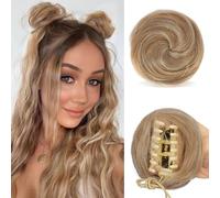 Sofeiyan 2PCS Mini Claw Clip in Hair Bun Messy Cat Ears Hair Bun Extension Synthetic Donut Wig Accessory Updo Space Bun Hair Pieces for Women Girls, Honey Blonde Mixed Platinum Blonde