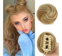 Sofeiyan 2PCS Mini Claw Clip in Hair Bun Messy Cat Ears Hair Bun Extension Synthetic Donut Wig Accessory Updo Space Bun Hair Pieces for Women, Strawberry Blonde & Bleach Blonde