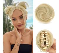 Sofeiyan 2PCS Mini Claw Clip in Synthetic Wig Accessory Updo Space Bun Hair Messy Cat Ears Hair Bun Pieces for Women, Light Ash Brown & Bleach Blonde