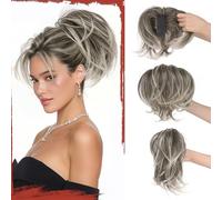 Sofeiyan Braid Hairpiece with Clip, Short Ponytail Hair Extension with Integrated Flexible Wire for DIY Styling, Straight Synthetic Hair Ponytail Extension Wig for Women,Gray-Gold Gradient