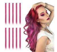 Sofeiyan Colored Hair Extensions Straight Hairpiece 22 Inch 10 Pcs Colorful Clip in Hair Extensions Synthetic Colored Party Highlights for Women, Enamel Red