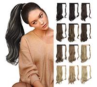 Sofeiyan Curly Ponytail Extension 15 Inch Heat Resistant Synthetic Natural Wavy Hairpiece Wrap Around Pony Tail Hair Extensions for White Black Women Hair Piece, Medium Brown & Bleach Blonde