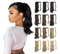Sofeiyan Curly Ponytail Extension 15 Inch Heat Resistant Synthetic Natural Wavy Hairpiece Wrap Around Pony Tail Hair Extensions for White Black Women Hair Piece, off Black