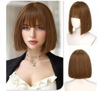 Sofeiyan Honey Brown Short Bob Wig,10 Inch Straight Bob Wigs with Bangs, Heat-Resistant Synthetic Wigs for Women,Natural Looking Glueless Wig for Daily Prom Party Cosplay