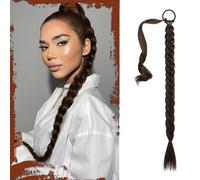 Sofeiyan Long Braid Ponytail Extension with Hair Tie Fluffy Straight Wrap Around Hair Extensions Ponytail Natural Soft Synthetic Braid Hairpieces for Women Daily Wear, 26 inch-6/8