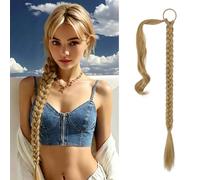 Sofeiyan Long Braid Ponytail Extension with Hair Tie Fluffy Straight Wrap Around Hair Extensions Ponytail Natural Soft Synthetic Braid Hairpieces for Women Daily Wear, 26 inch-Ash Blonde