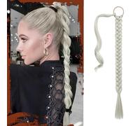 Sofeiyan Long Braid Ponytail Extension with Hair Tie Straight Sleek Wrap Around Hair Extensions Braid Pony Tail Fluffy Natural Soft Synthetic Hairpieces for Women Daily Wear, 26 inch-Silver Mist Grey