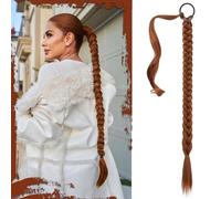 Sofeiyan Long Braid Ponytail Extension with Hair Tie Straight Sleek Wrap Around Hair Extensions Braid Pony Tail Fluffy Natural Soft Synthetic Hairpieces for Women Daily Wear, 30 inch-Copper Red