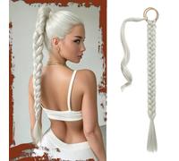 Sofeiyan Long Braid Ponytail Extension with Hair Tie Straight Sleek Wrap Around Hair Extensions Braid Pony Tail Fluffy Natural Soft Synthetic Hairpieces for Women Daily Wear, 30 inch-Silver Mist Grey