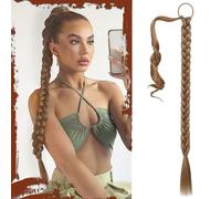 Sofeiyan Long Braid Ponytail Extension with Hair Tie Straight Sleek Wrap Around Hair Extensions Braid Pony Tail Fluffy Natural Soft Synthetic Hairpieces for Women Daily Wear, 30 inch-Blonde Highlights