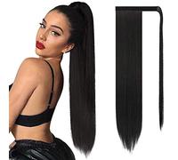 Sofeiyan Long Straight Ponytail Extension 26 inch Wrap Around Ponytail Synthetic Hair Extensions Clip in Ponytail Hairpiece for Women, off Black
