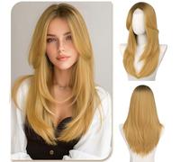 Sofeiyan Long Straight Wig with Curtain Bangs,22 Inch Small Lace Front Wigs with Natural Hairline,Light Ash Brown Ombre Layered Synthetic Wig for Women Daily Party Prom Cospaly