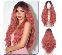 Sofeiyan Long Wavy Wig, 28 Inches Black Pink Colour Gradient Centre-Parted Wig with Lace Front,Heat Resistant Synthetic Wigs for Women,Everyday Wear Parties Cosplay Carnival Celebrations