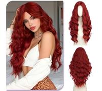 Sofeiyan Long Wavy Wig, 28 Inches Centre-Parted Wig with Lace Front,Heat Resistant Synthetic Wigs for Women,Everyday Wear Parties Cosplay Carnival Celebrations,Berry Red
