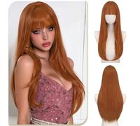 Sofeiyan Orange Red Wig with Bangs, 24 Inch Long Straight Wigs for Women, Heat-Resistant Synthetic Fibre Wigs for Daily Commuting Dates Holidays Cosplay