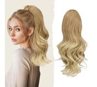 Sofeiyan Ponytail Extension,16 inch Claw Clip Ponytail Hair Extensions | Strawberry Blonde Platinum Highlight Hair Pieces for Women,Wavy Clip in Hair Extension,Synthetic Fake Pony Tail for Daily Use