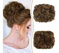 Sofeiyan Short Combs Messy Bun Hair Piece Wavy Curly Hair Extensions Bun Piece Drawstring Ponytail Chignon Combs Clip in Hairpieces for Women Medium Brown