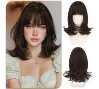 Sofeiyan Short Wig for Woman,Brown with Highlights Bob Wig with bangs and Naturally Curled Ends,15 Inch Layered Wigs,Heat-Resistant Synthetic Hair Suitable for Daily Work Dates Travel