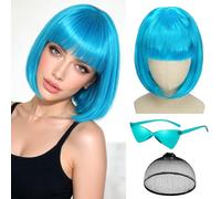 Sofeiyan Sky Blue Bob Wig with Fringe,Fancy Dress Wigs for Women