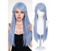 Sofeiyan Wigs for Woman,Universal Cosplay Wig with Bangs,Ice Blue Wig | 31 Inch Long Straight Anime Costume Wig,Heat-Resistant Synthetic Hair for Halloween Party Fancy Dress Comic Con Pantomime