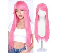 Sofeiyan Wigs for Woman,Universal Cosplay Wig with Bangs,Light Pink Wig | 31 Inch Long Straight Anime Costume Wig,Heat-Resistant Synthetic Hair for Halloween Party Fancy Dress Comic Con Pantomime