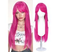 Sofeiyan Wigs for Woman,Universal Cosplay Wig with Bangs,Rose Red Wig | 31 Inch Long Straight Anime Costume Wig,Heat-Resistant Synthetic Hair for Halloween Party Fancy Dress Comic Con Pantomime