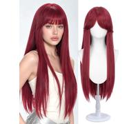 Sofeiyan Wigs for Woman,Universal Cosplay Wig with Bangs,Wine Red Wig | 31 Inch Long Straight Anime Costume Wig,Heat-Resistant Synthetic Hair for Halloween Party Fancy Dress Comic Con Pantomime