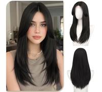 Sofeiyan Wigs for Women,22 Inch Long Straight Wig with Curtain Bangs | Small Lace Front Wigs with Natural Hairline,Layered Synthetic Wig for Women Daily Party Prom Cospaly,Dark Brown