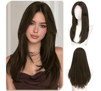 Sofeiyan Wigs for Women,22 Inch Long Straight Wig with Curtain Bangs | Small Lace Front Wigs with Natural Hairline,Layered Synthetic Wig for Women Daily Party Prom Cospaly,Brown with Highlights