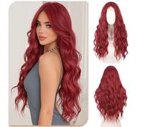 Sofeiyan Wigs for Women,28 Inches Centre-Parted Wig with Small Lace Front | Long Wavy Wig,Heat Resistant Synthetic Wigs for Daily Parties Cosplay Carnival Celebrations,Burgundy